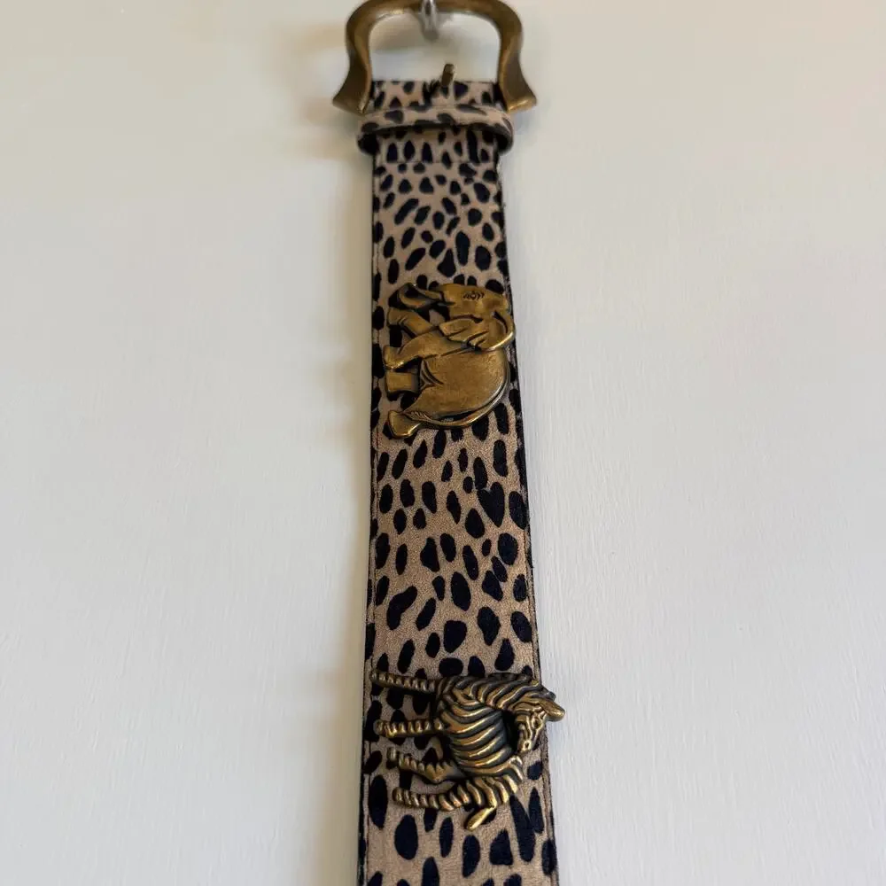 Vintage Made in USA Leopard Calf Hair Belt Brass Elephant Zebra Y2K Safari Small